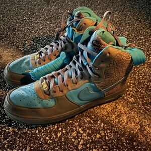 Nike Air AF1 High NikeID RARE Sneakers in baby blue Charcoal elephant print 12.5
